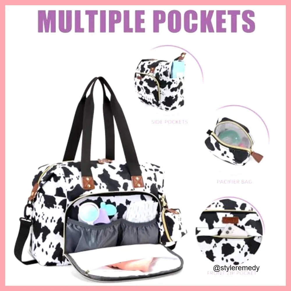 Large Polyester Diaper Tote with Pacifier Case and Insulated Bottle Pockets